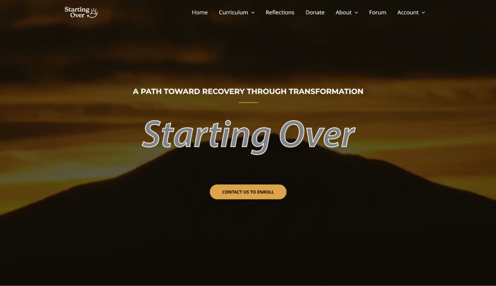 starting over home page screengrab